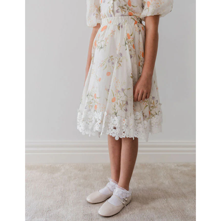 Petite Amalie White Summer Bouquet Linen Skirt - Image 3