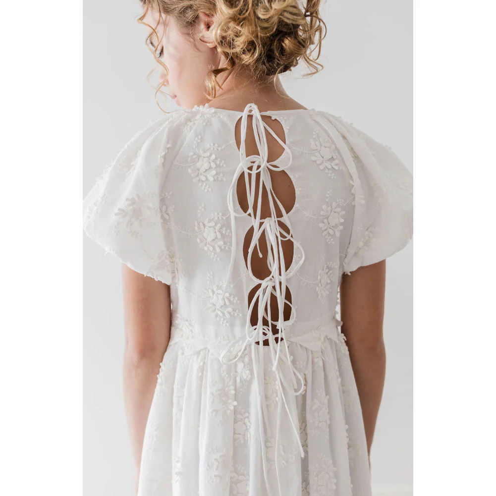 Petite Amalie White Tie Back Embroidered Dress - Image 4