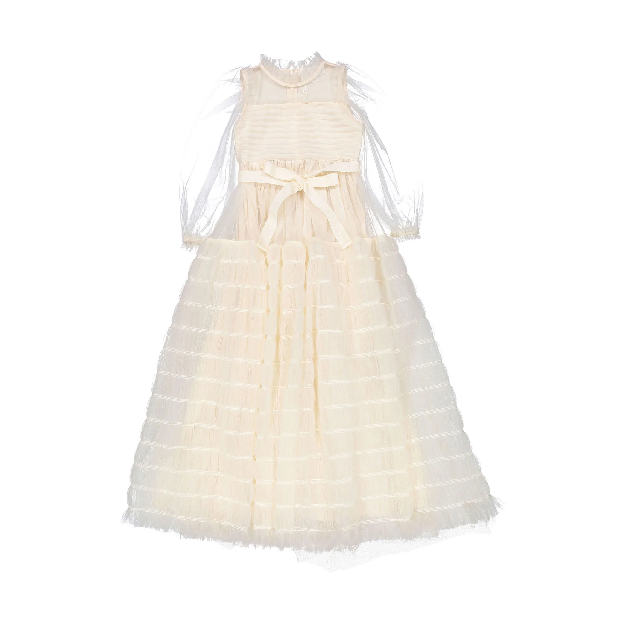 Petite Gold Cream Smocked Tulle Dress