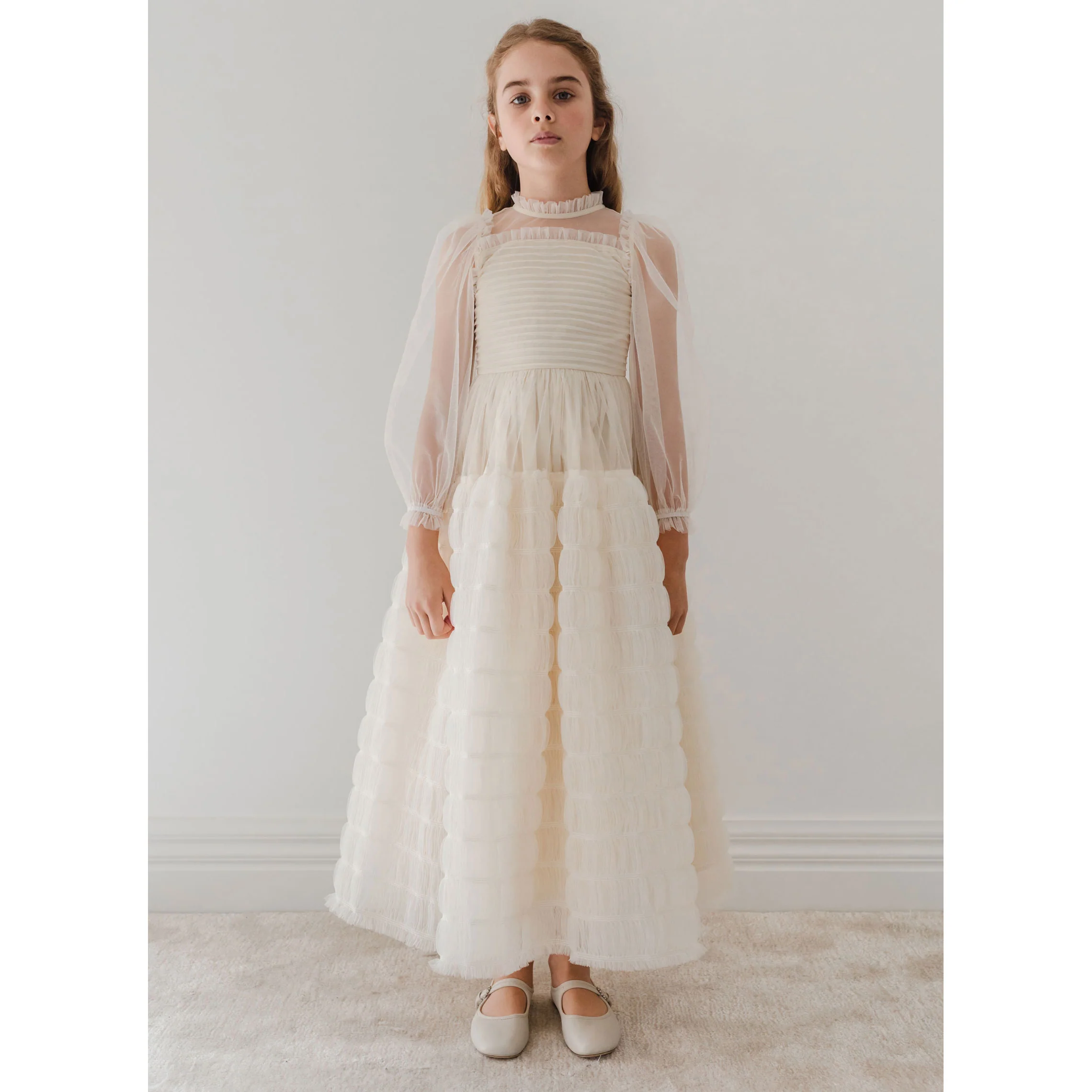 Petite Gold Cream Smocked Tulle Dress - Image 2