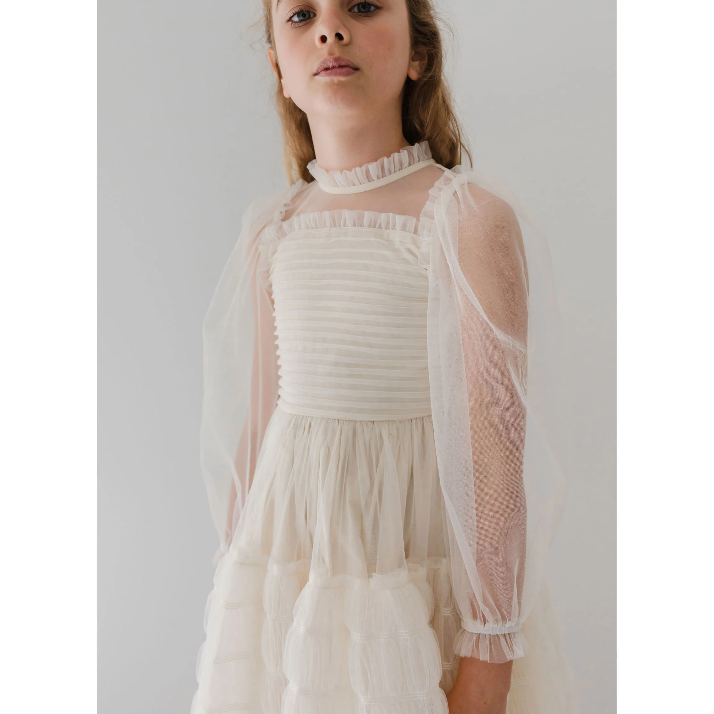 Petite Gold Cream Smocked Tulle Dress - Image 3