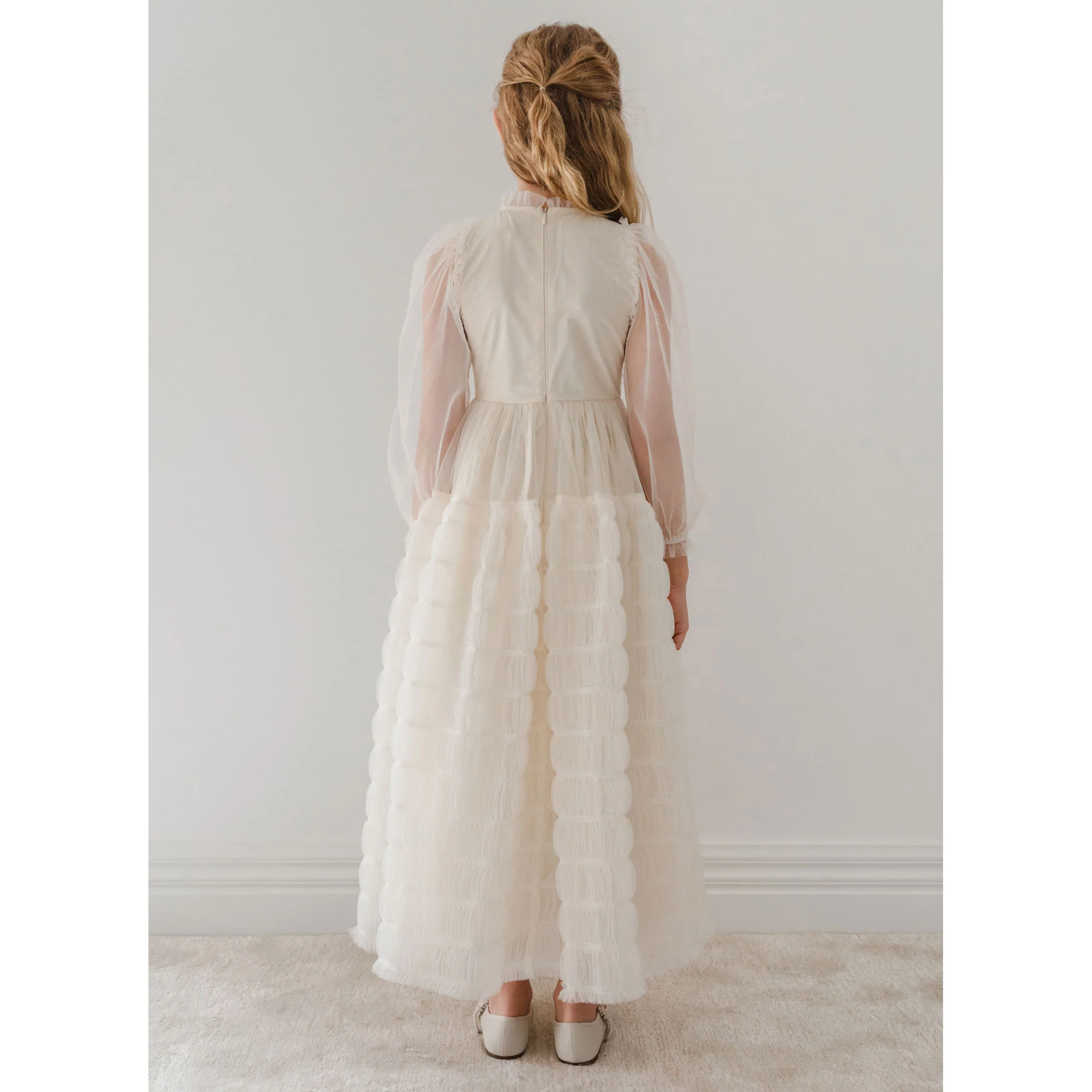 Petite Gold Cream Smocked Tulle Dress - Image 4
