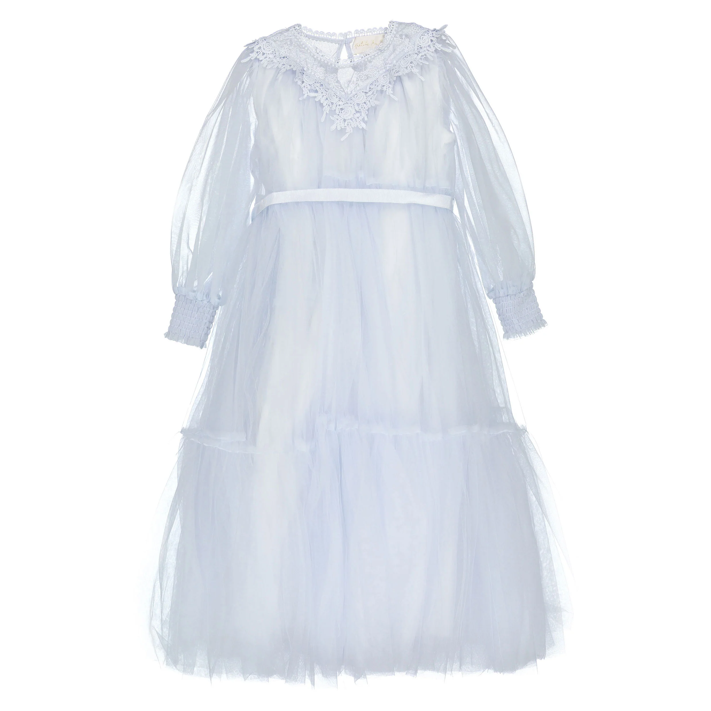 Petite Gold Soft Blue Vintage Yoke Tulle Dress