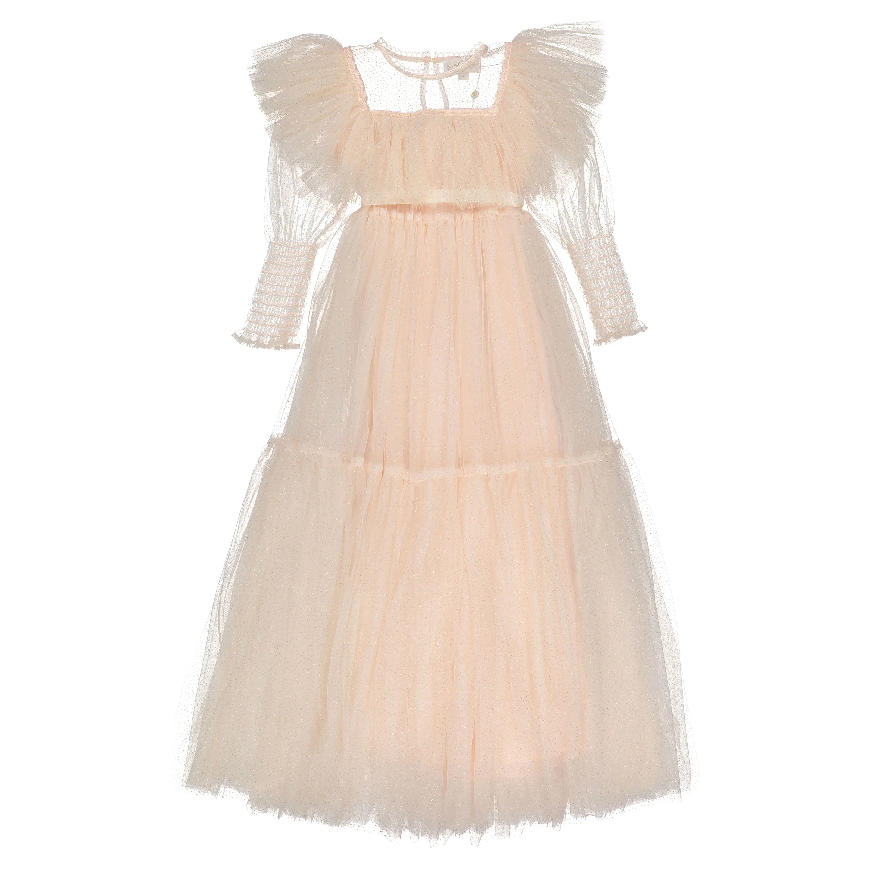 Petite Gold Soft Pink Glitter Tulle Gown