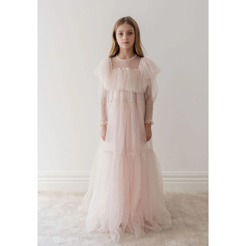 Petite Gold Soft Pink Glitter Tulle Gown - Image 2