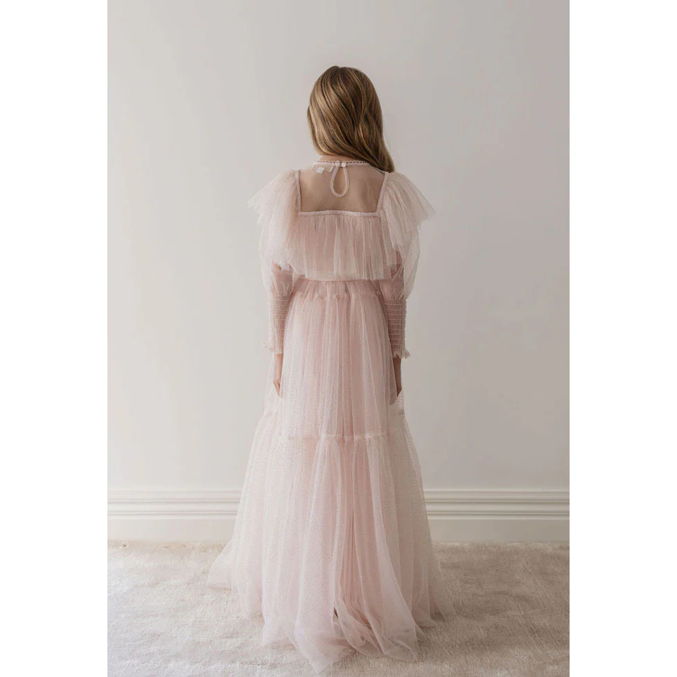 Petite Gold Soft Pink Glitter Tulle Gown - Image 4
