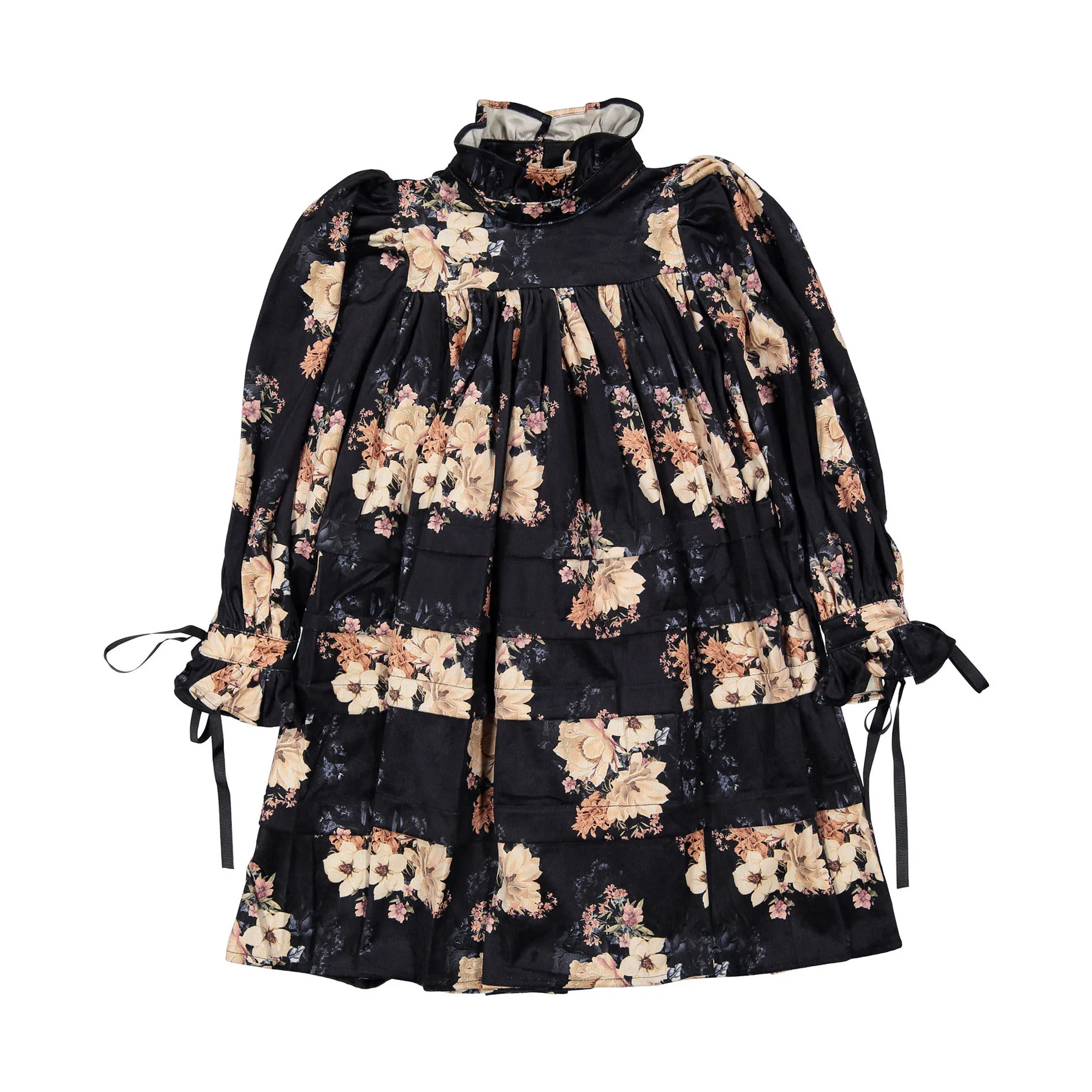 Petite Pink Black Bouquet Print Cord Dress