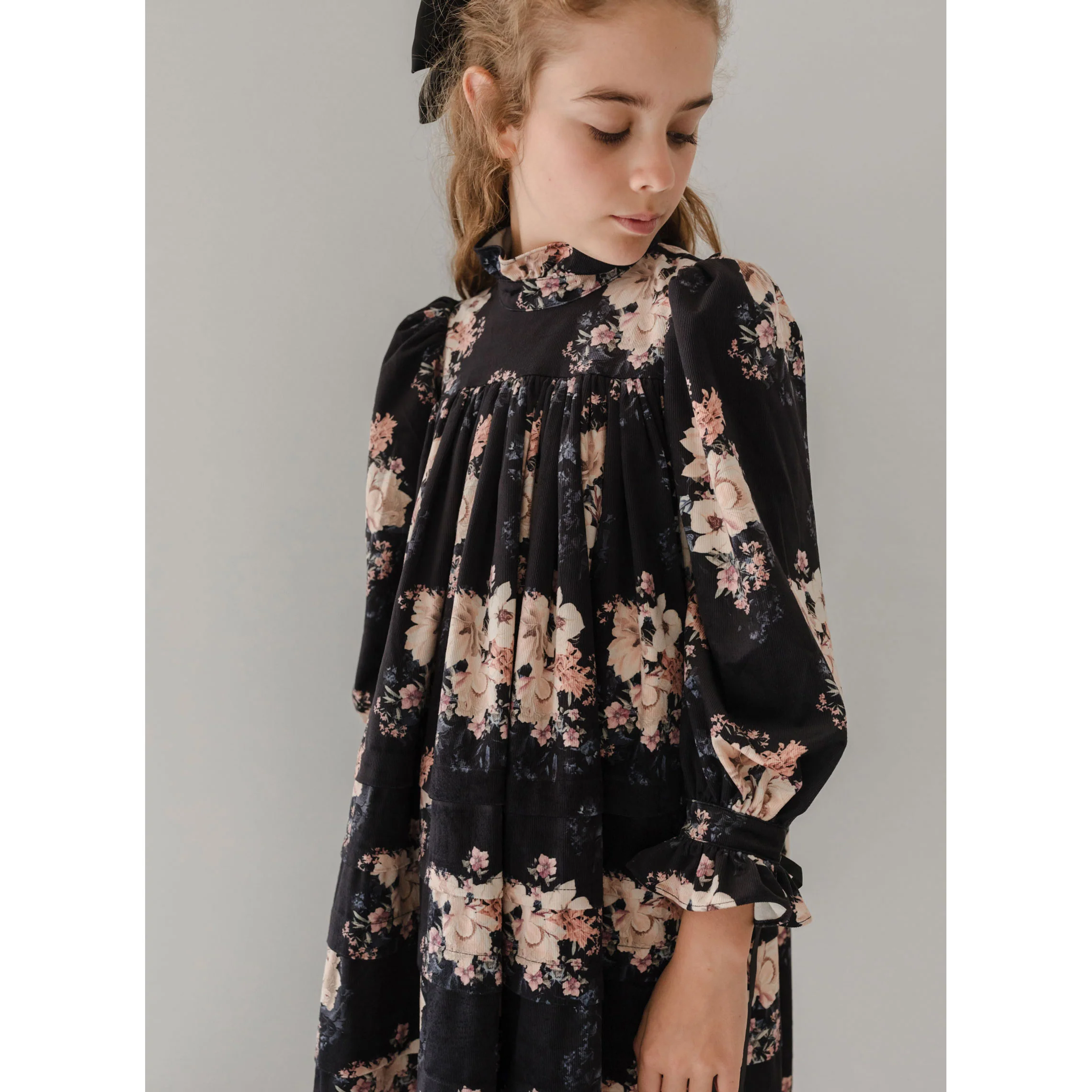 Petite Pink Black Bouquet Print Cord Dress - Image 3