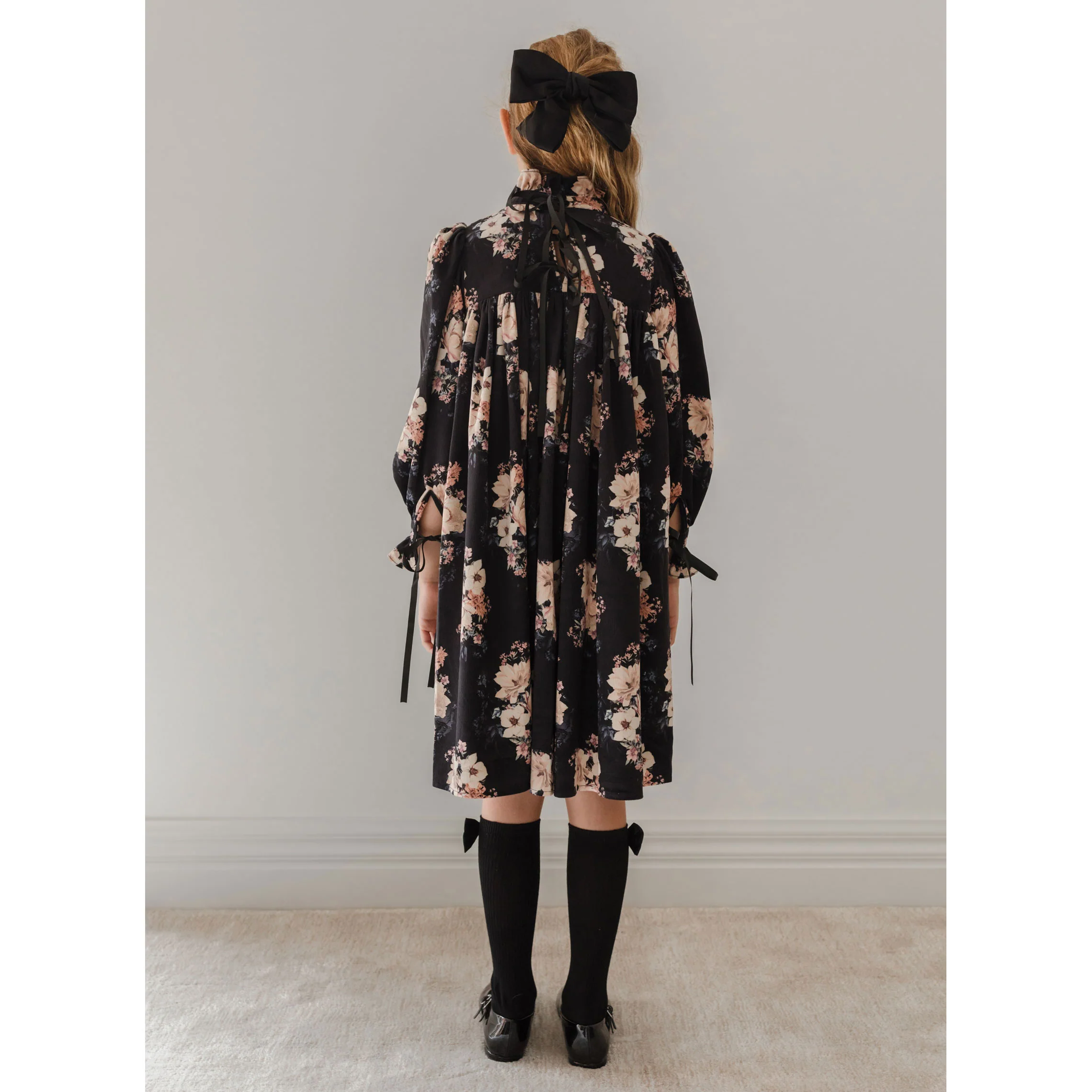 Petite Pink Black Bouquet Print Cord Dress - Image 4