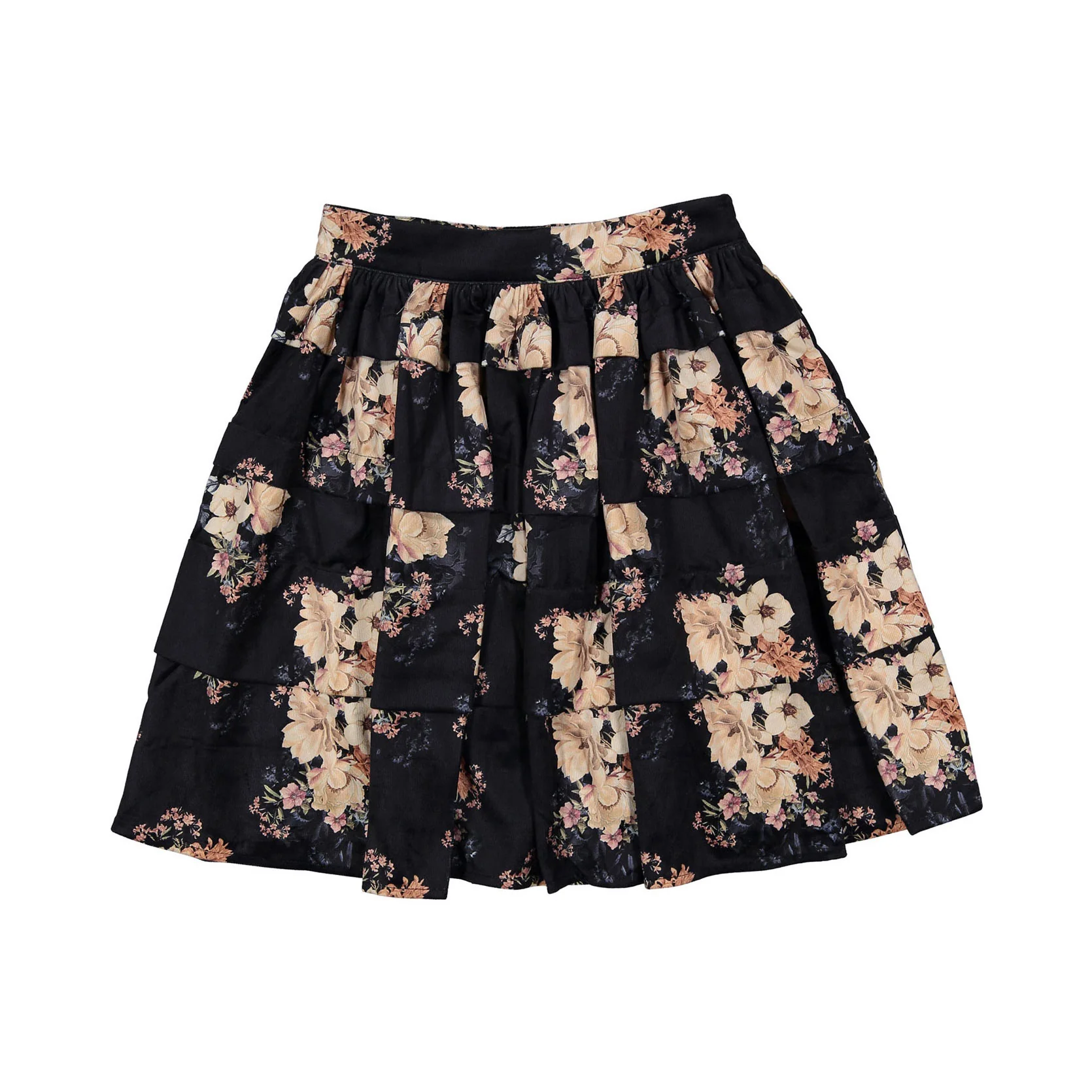Petite Pink Black Bouquet Print Cord Skirt