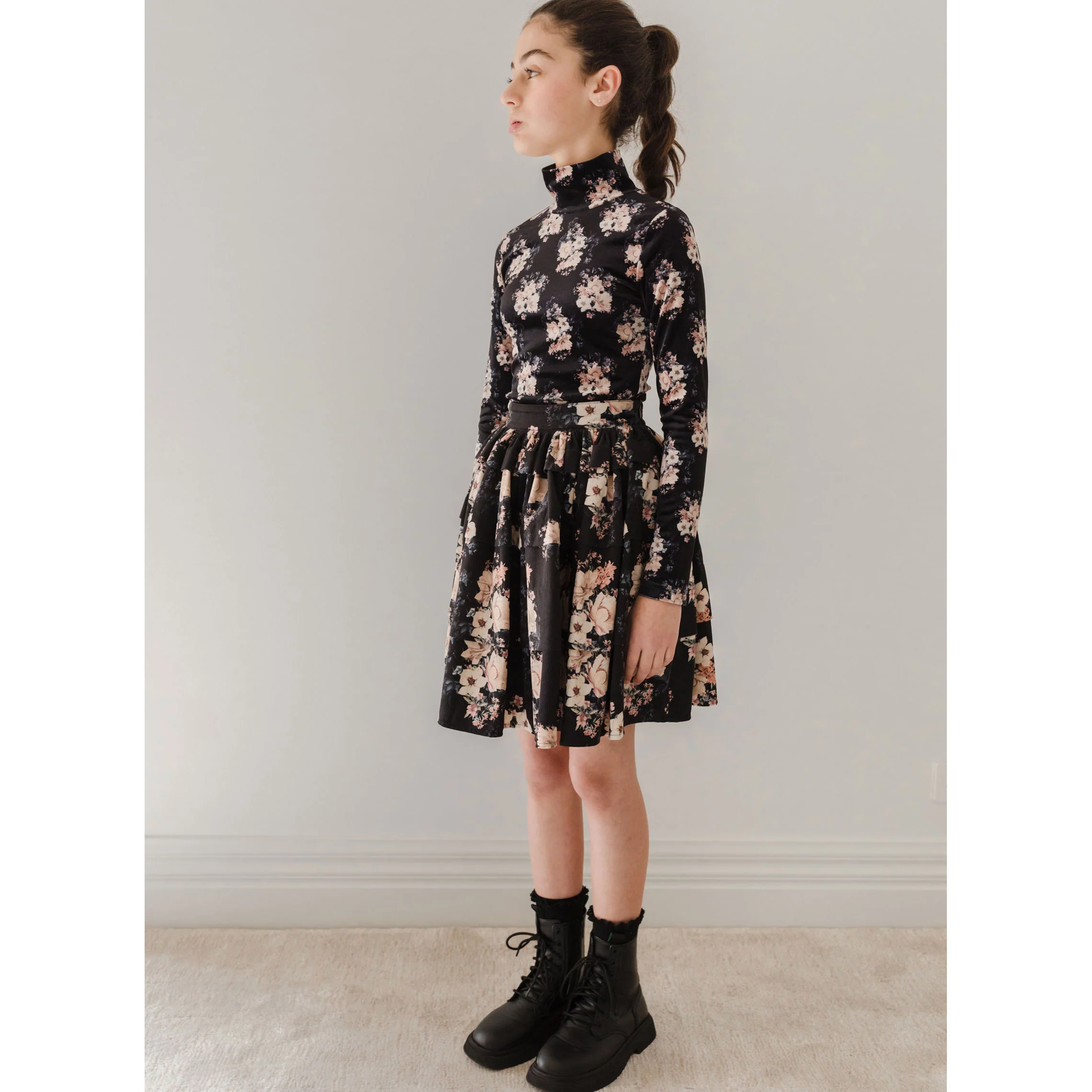 Petite Pink Black Bouquet Print Cord Skirt - Image 2
