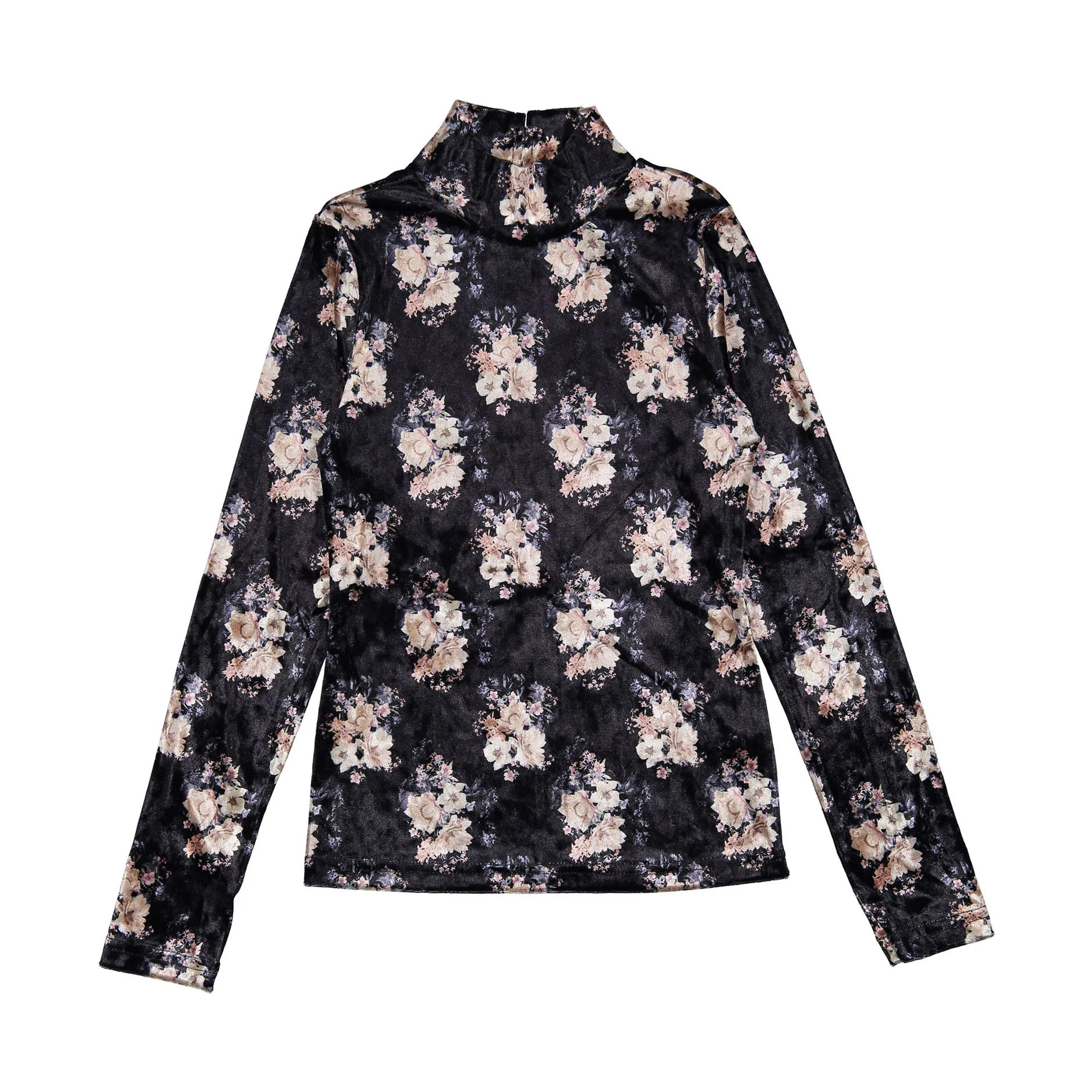Petite Pink Black Bouquet Velvet Top