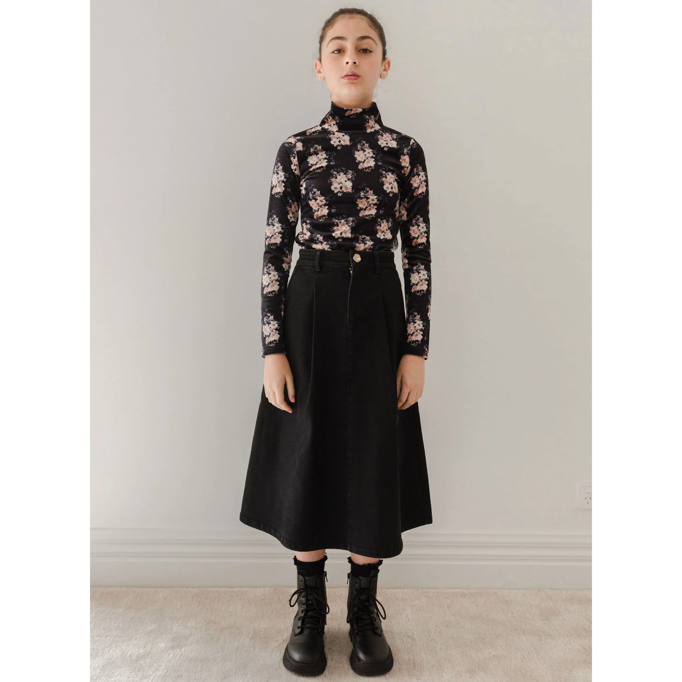Petite Pink Black Bouquet Velvet Top - Image 2
