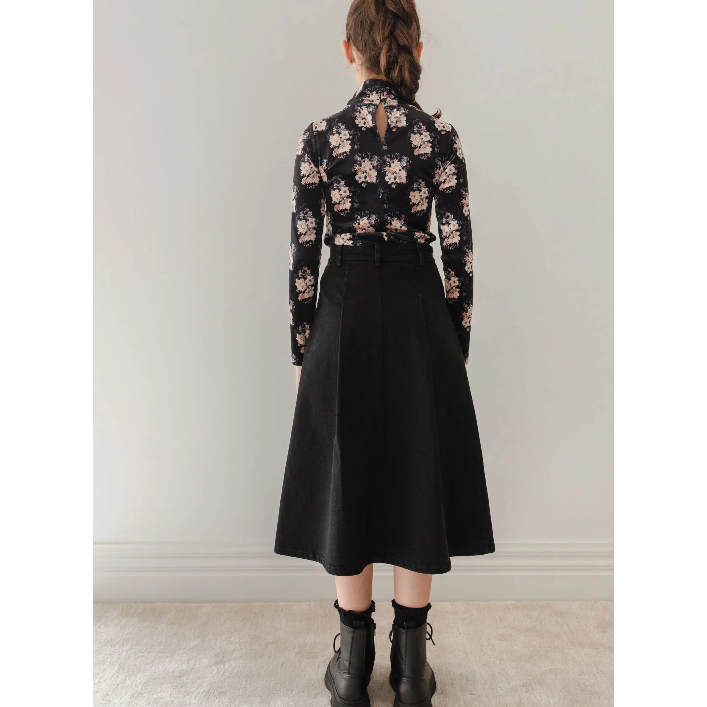 Petite Pink Black Denim Pleat Front Skirt - Image 4