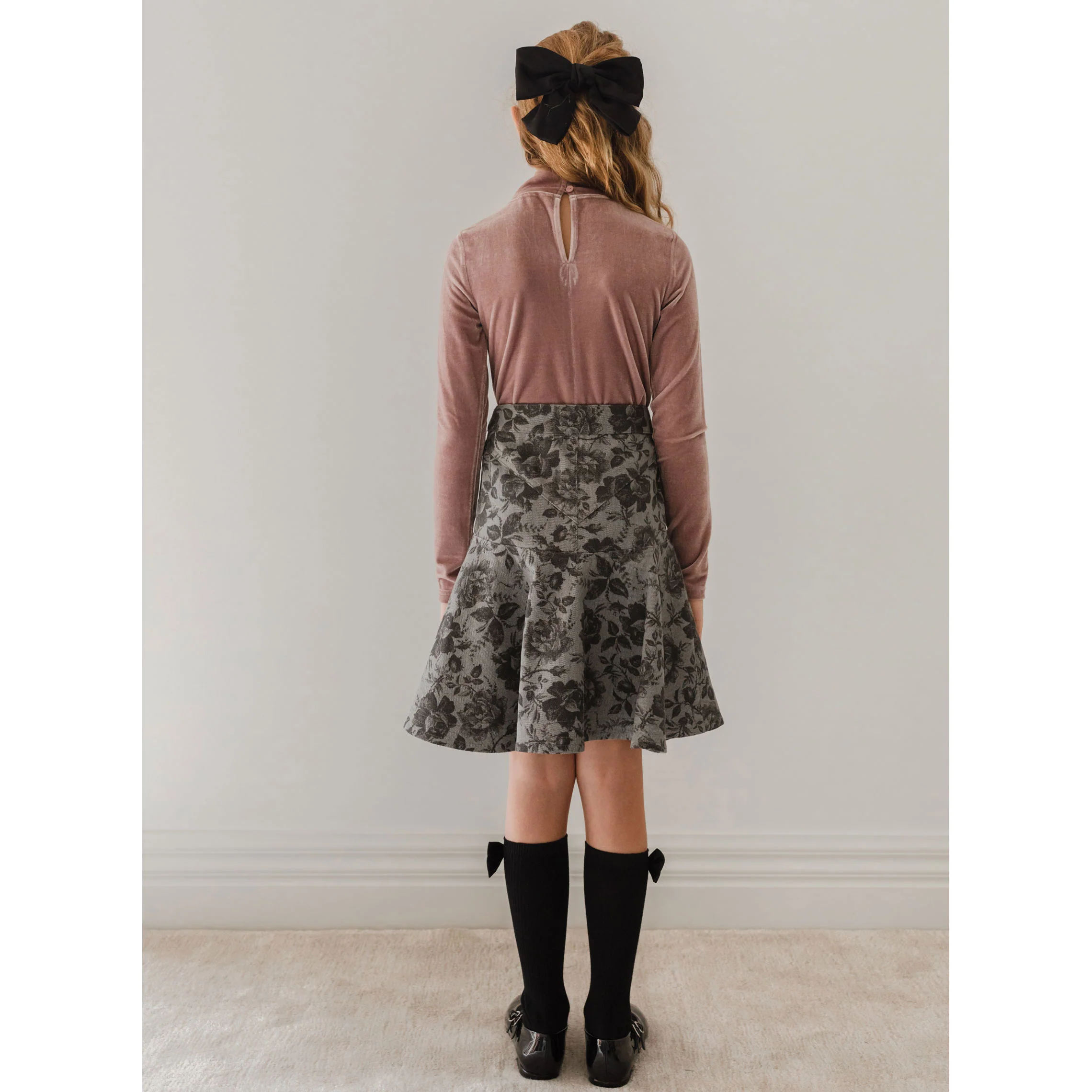 Petite Pink Black Rose Printed Denim Skirt - Image 4