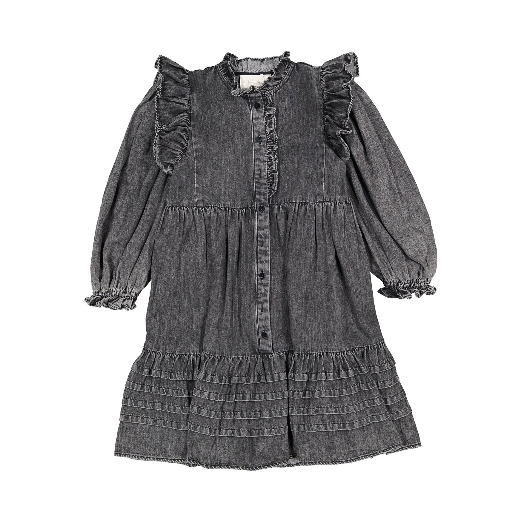 Petite Pink Black Wash Chambray Lace Collar Dress
