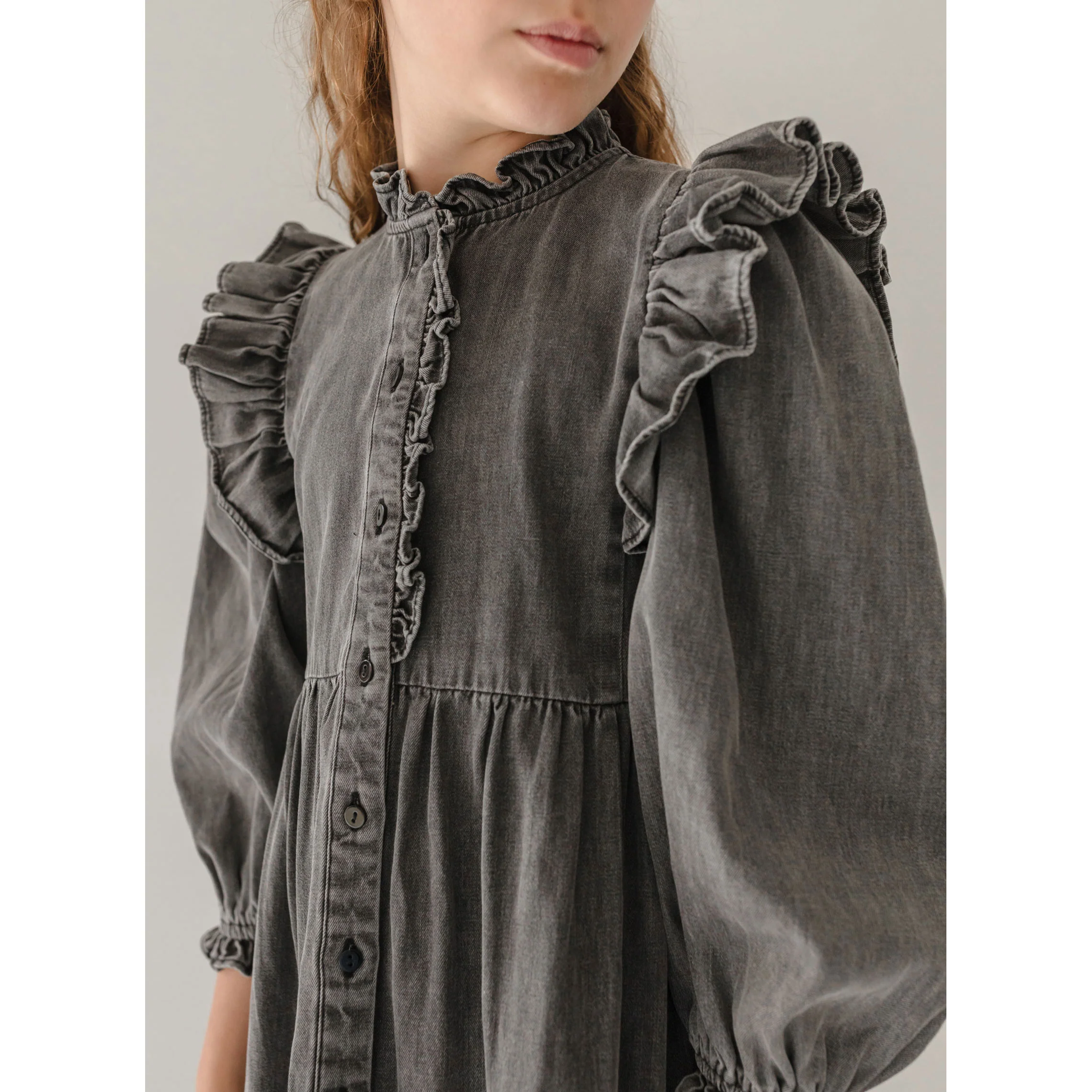 Petite Pink Black Wash Chambray Lace Collar Dress - Image 3