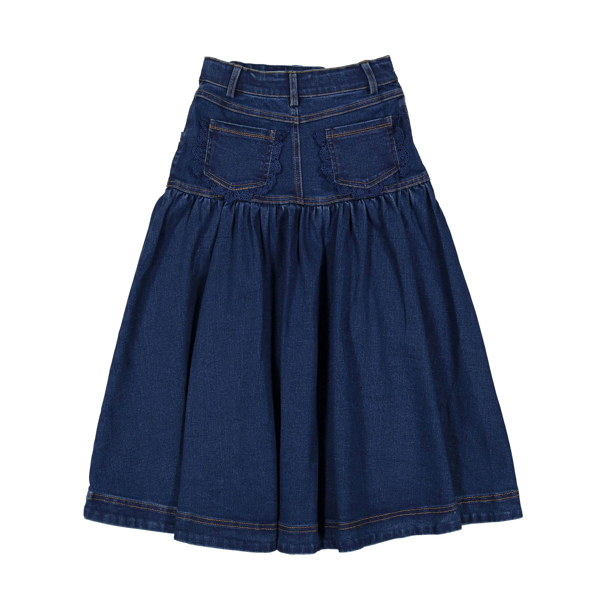 Petite Pink Long Denim Skirt With Lace Pocket - Image 2