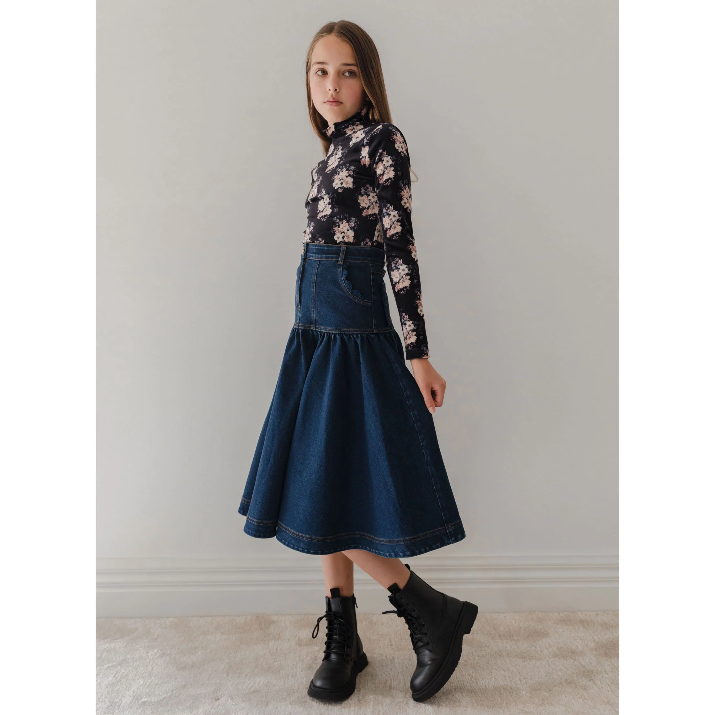 Petite Pink Long Denim Skirt With Lace Pocket - Image 3