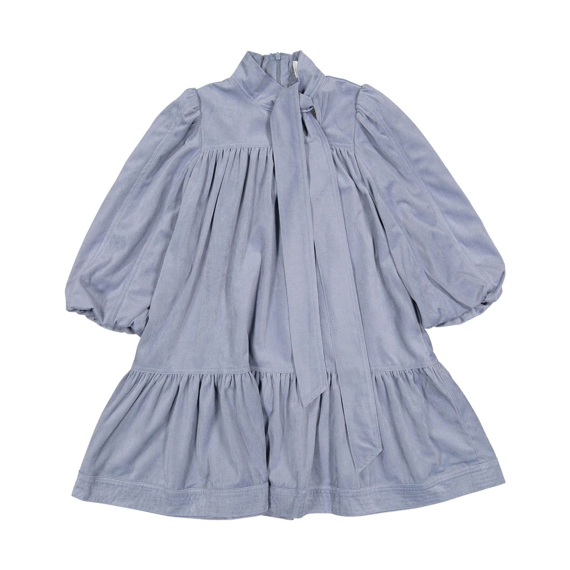 Petite Pink Steel Blue Cord Bow Neck Dress