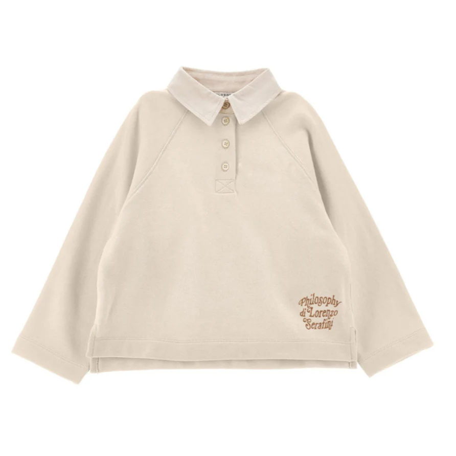 Philosophy Cream Long Sleeve Polo Sweatshirt