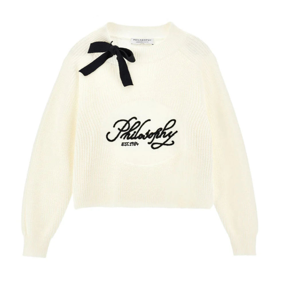 Philosophy Cream Long Sleeve Pullover With Bow