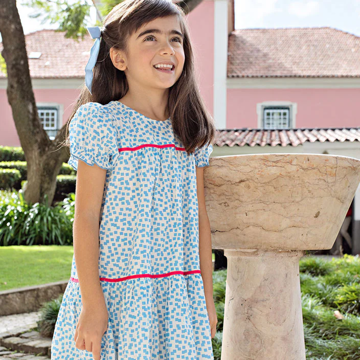 Pink Chicken Blue Mini Squares Fiona Dress - Image 2