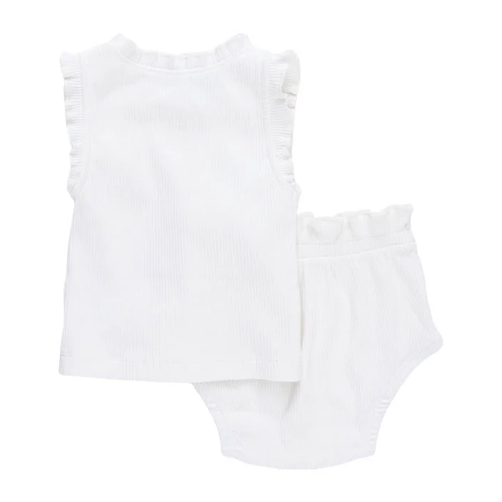 Pink Chicken Gardenia White Baby Organic Ruffle Rib 2 Piece Set - Image 2