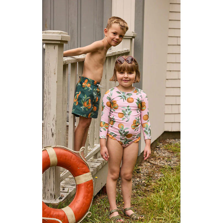 Pink Chicken Green Botanical Oranges Swim Trunk - Image 2