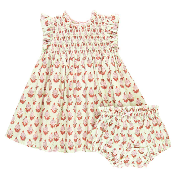 Pink Chicken Green Dahlia Baby Stevie Dress Set