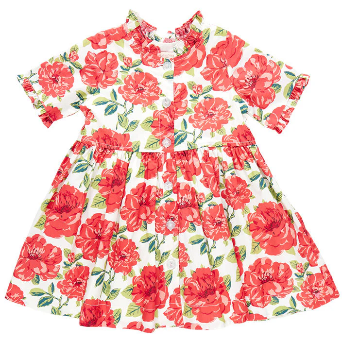 Pink Chicken Red Peonies Autumn Dress