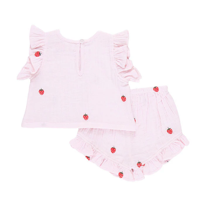 Pink Chicken Strawberry Embroidery Baby Roey 2 Piece Set - Image 3
