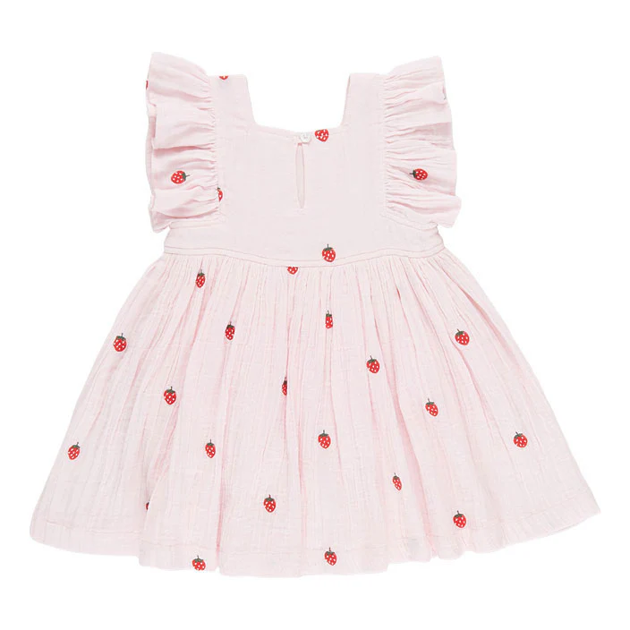 Pink Chicken Strawberry Embroidery Elsie Dress - Image 3