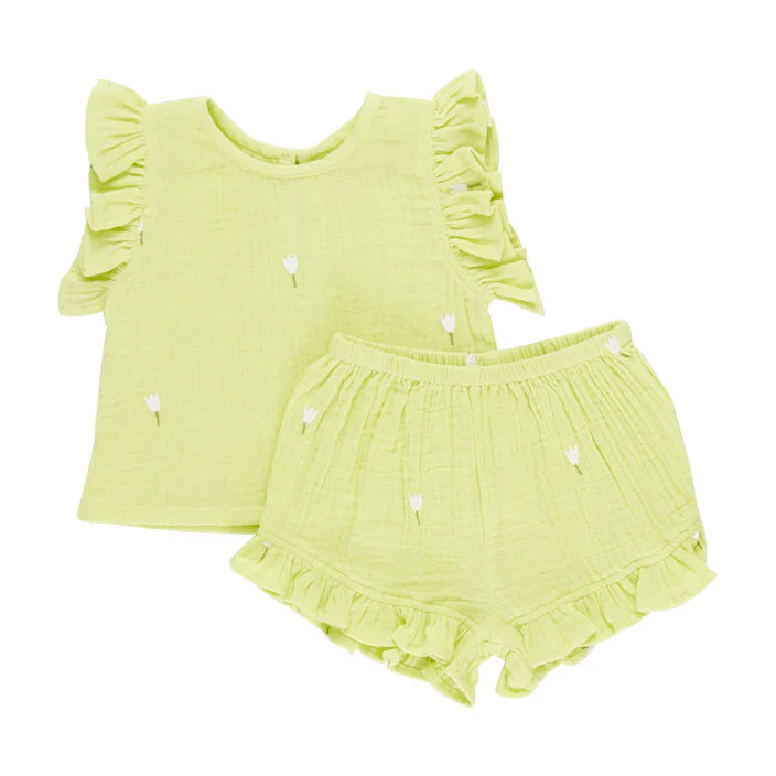 Pink Chicken Tulip Embroidery Baby Roey 2 Piece Set