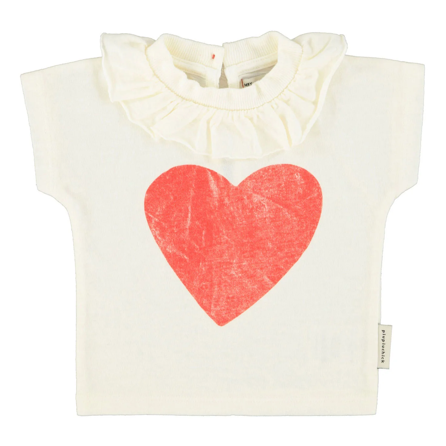 Piupiuchick Ecru/Red Heart Print Baby T-Shirt