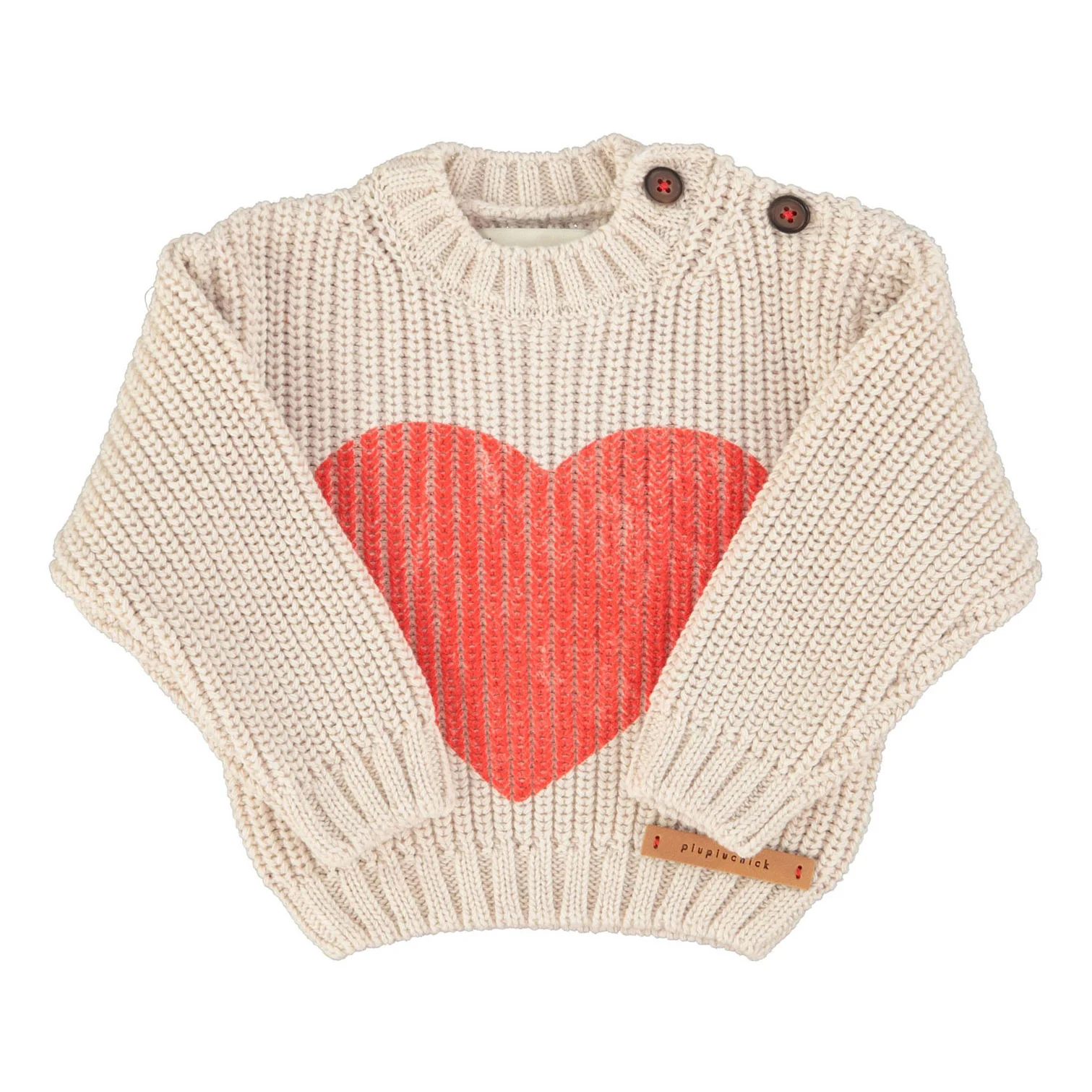Piupiuchick Ecru/Red Heart Print Knitted Baby Sweater