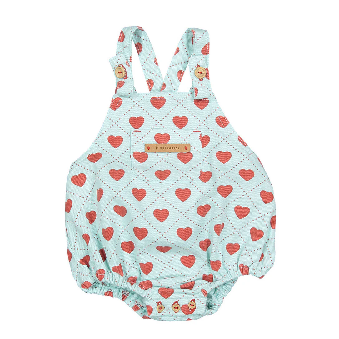 Piupiuchick Light Blue/Red Hearts All Over Romper