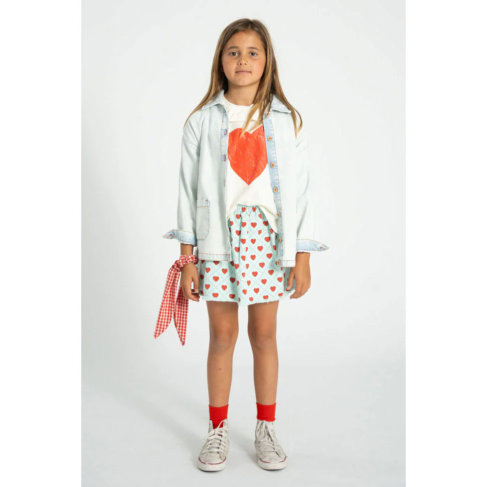 Piupiuchick Light Blue/Red Hearts All Over Skirt - Image 2