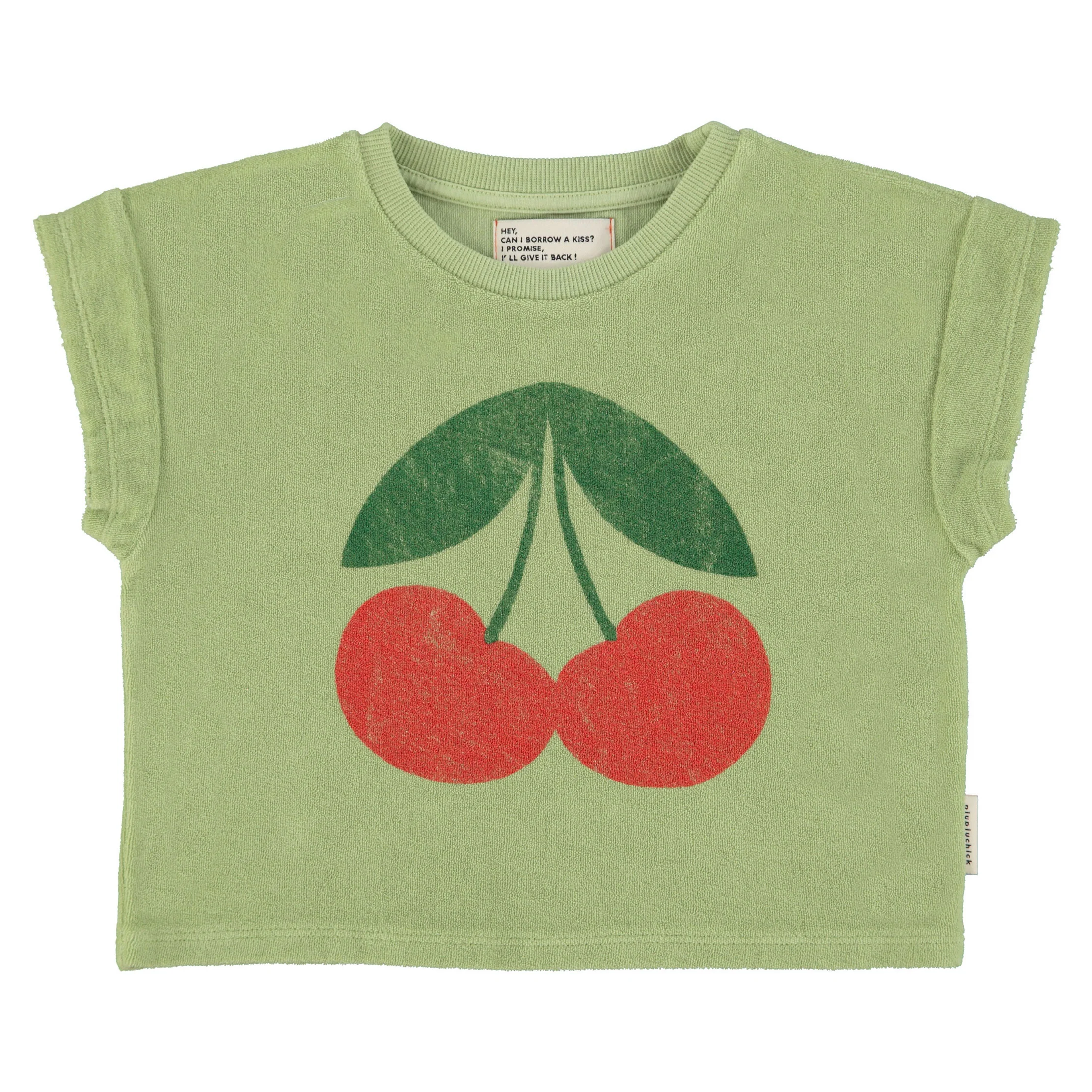 Piupiuchick Light Olive Cherry Print Baby T-Shirt