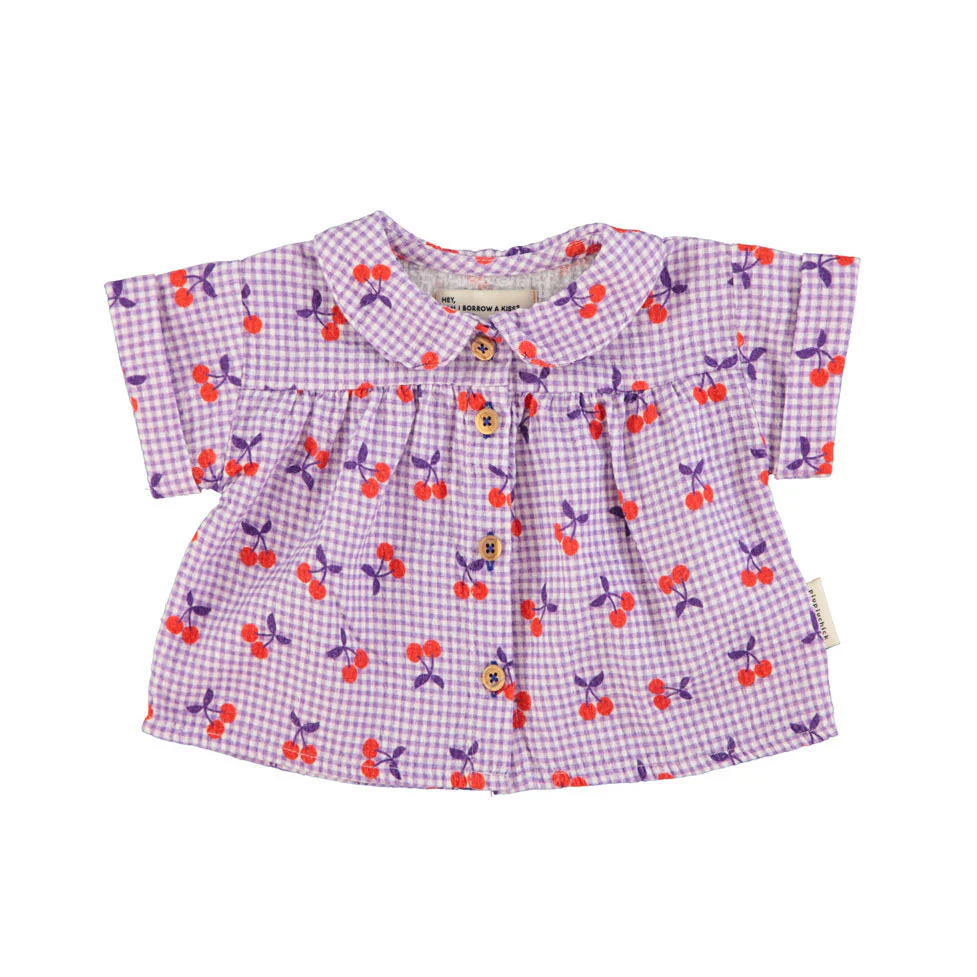 Piupiuchick Purple/White Cherry Print Baby Shirt