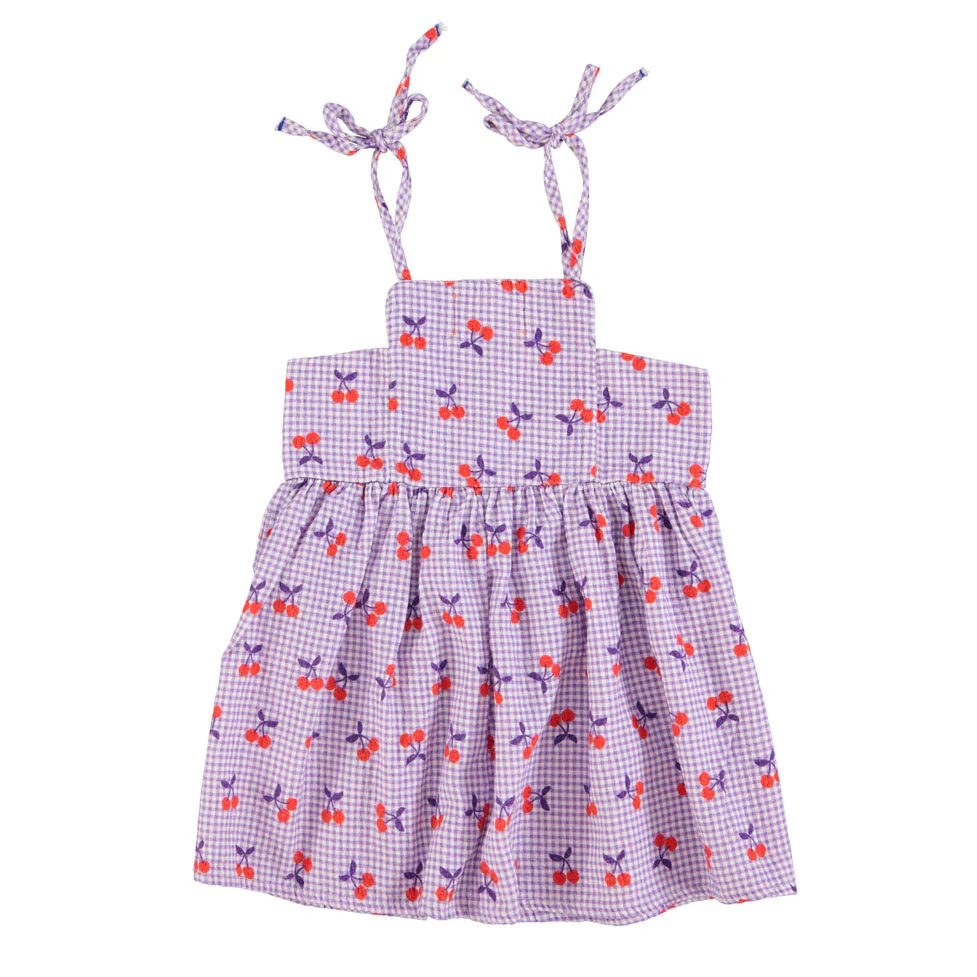 Piupiuchick Purple/White Cherry Print Short Dress - Image 2