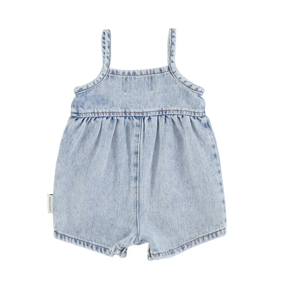 Piupiuchick Washed Blue Denim Baby Short Dungarees - Image 2