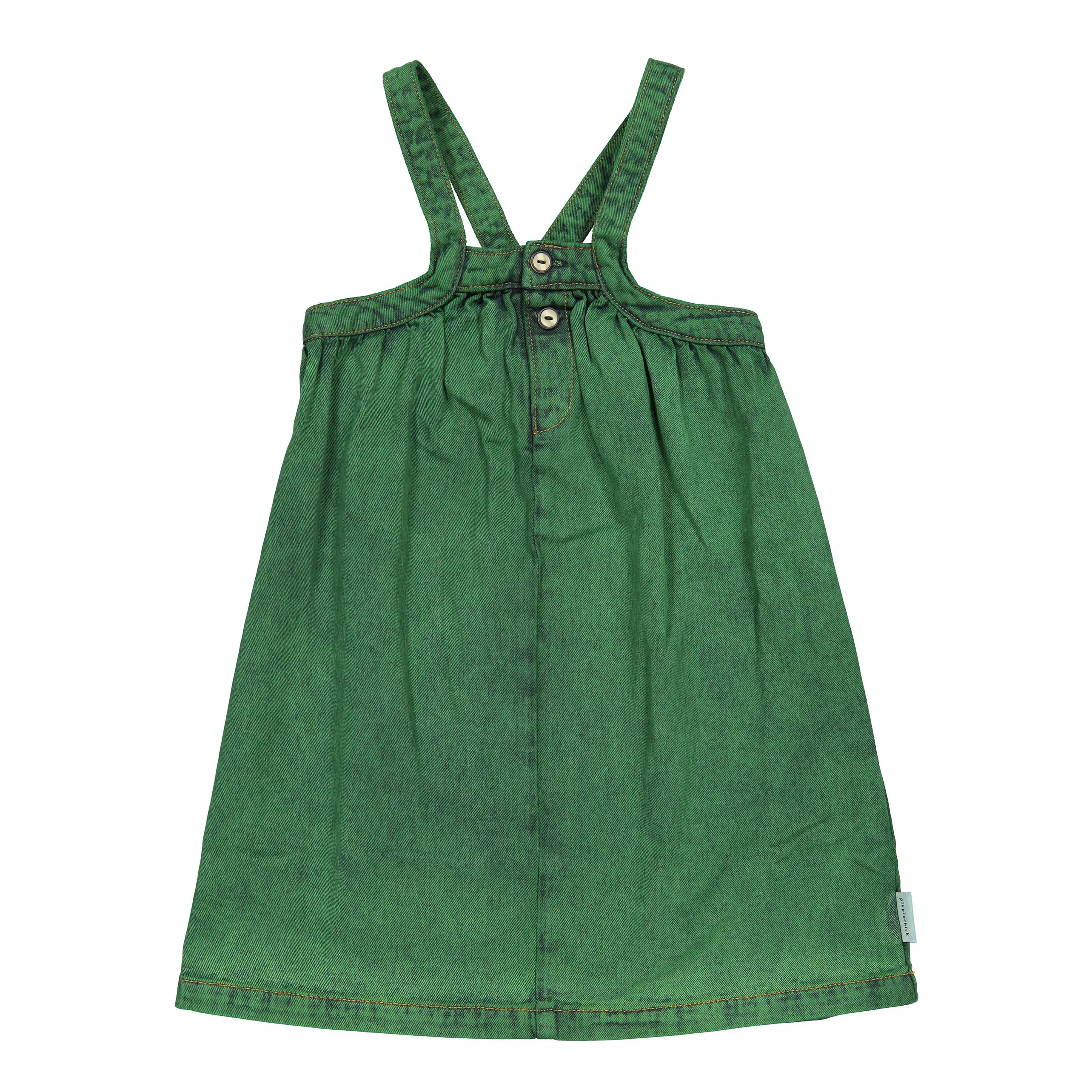 Piupiuchick Washed Green Denim Straps Knee Length Dress
