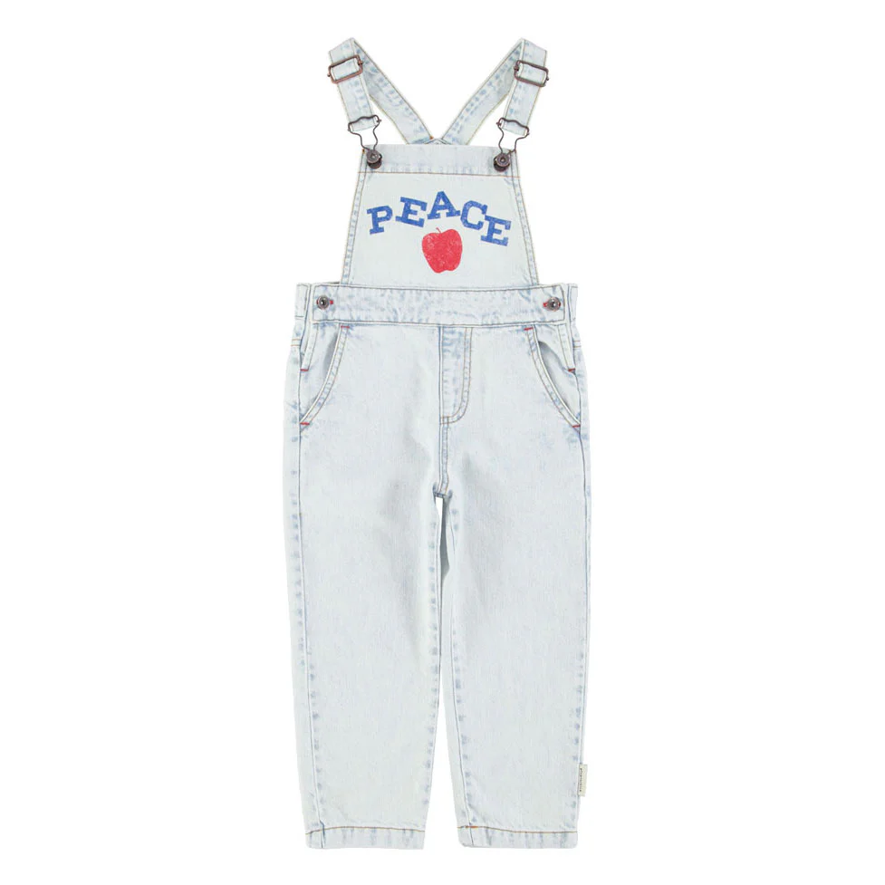 Piupiuchick Washed Light Blue Denim "Peace" Print Dungarees