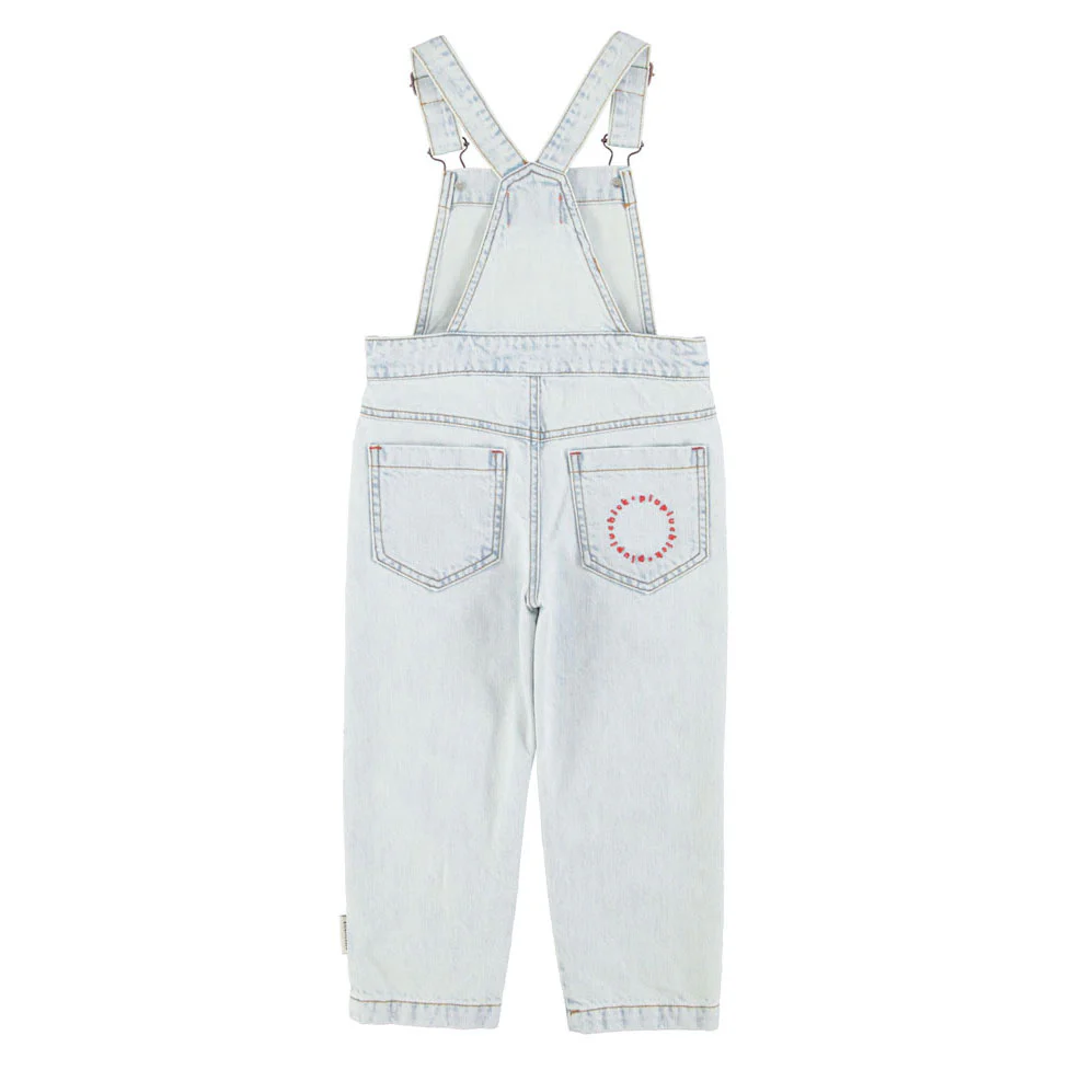 Piupiuchick Washed Light Blue Denim "Peace" Print Dungarees - Image 2