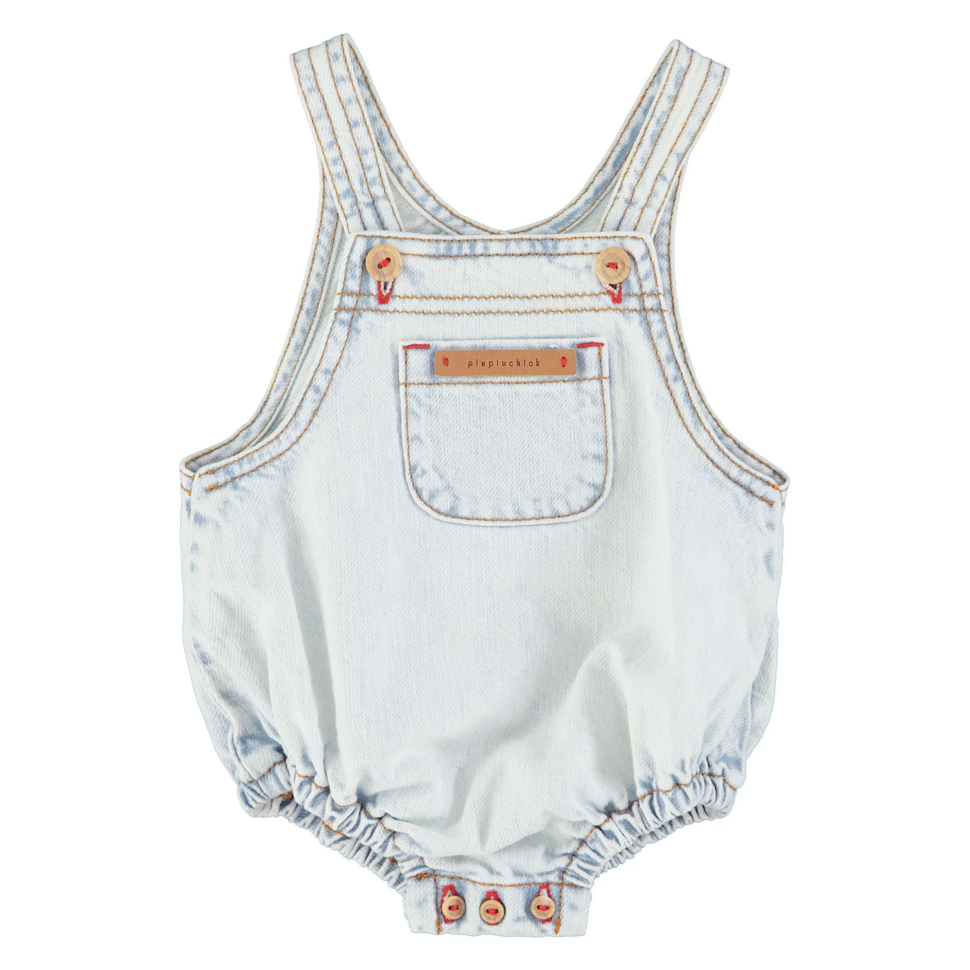 Piupiuchick Washed Light Blue Denim Romper