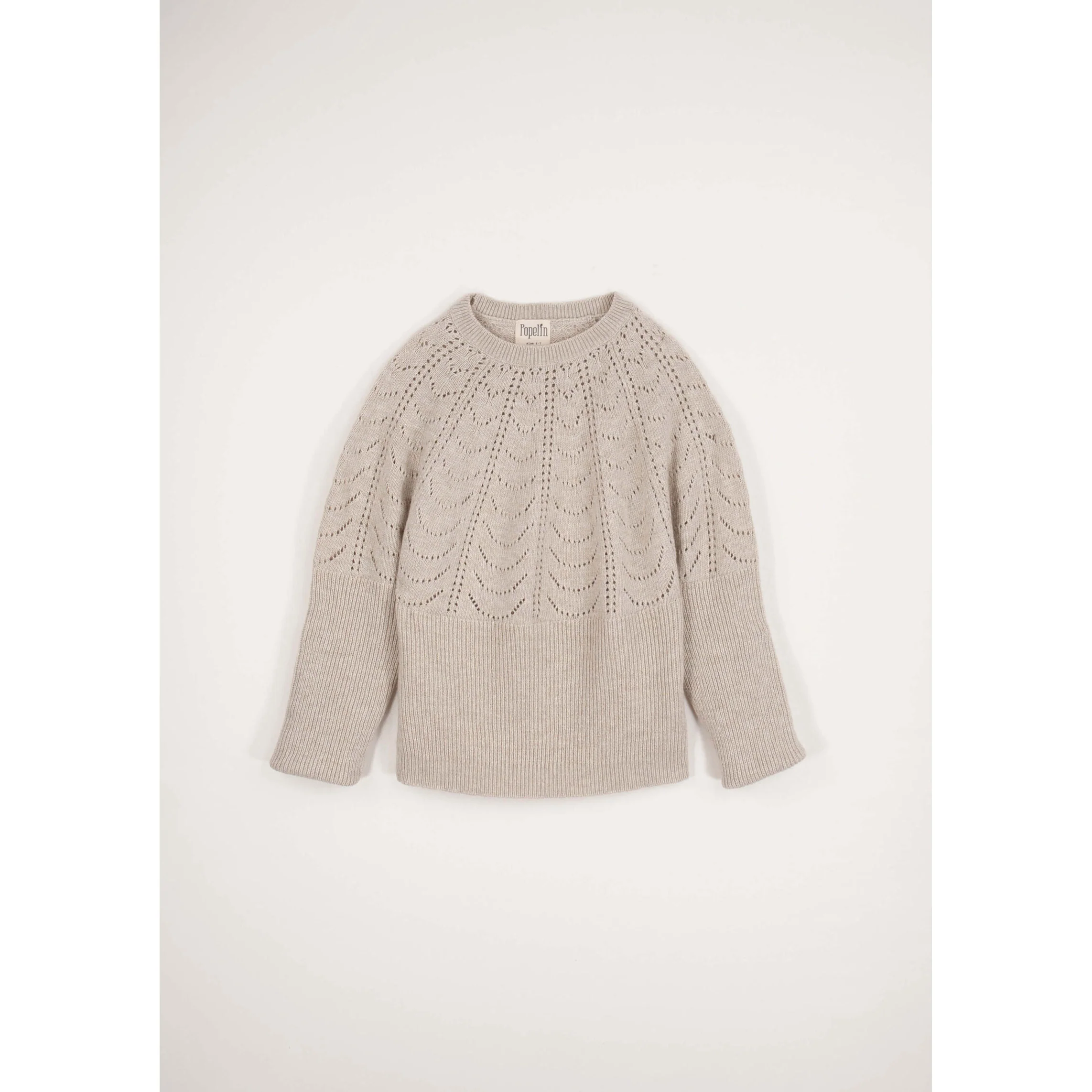 Popelin Beige Openwork Knit Pullover
