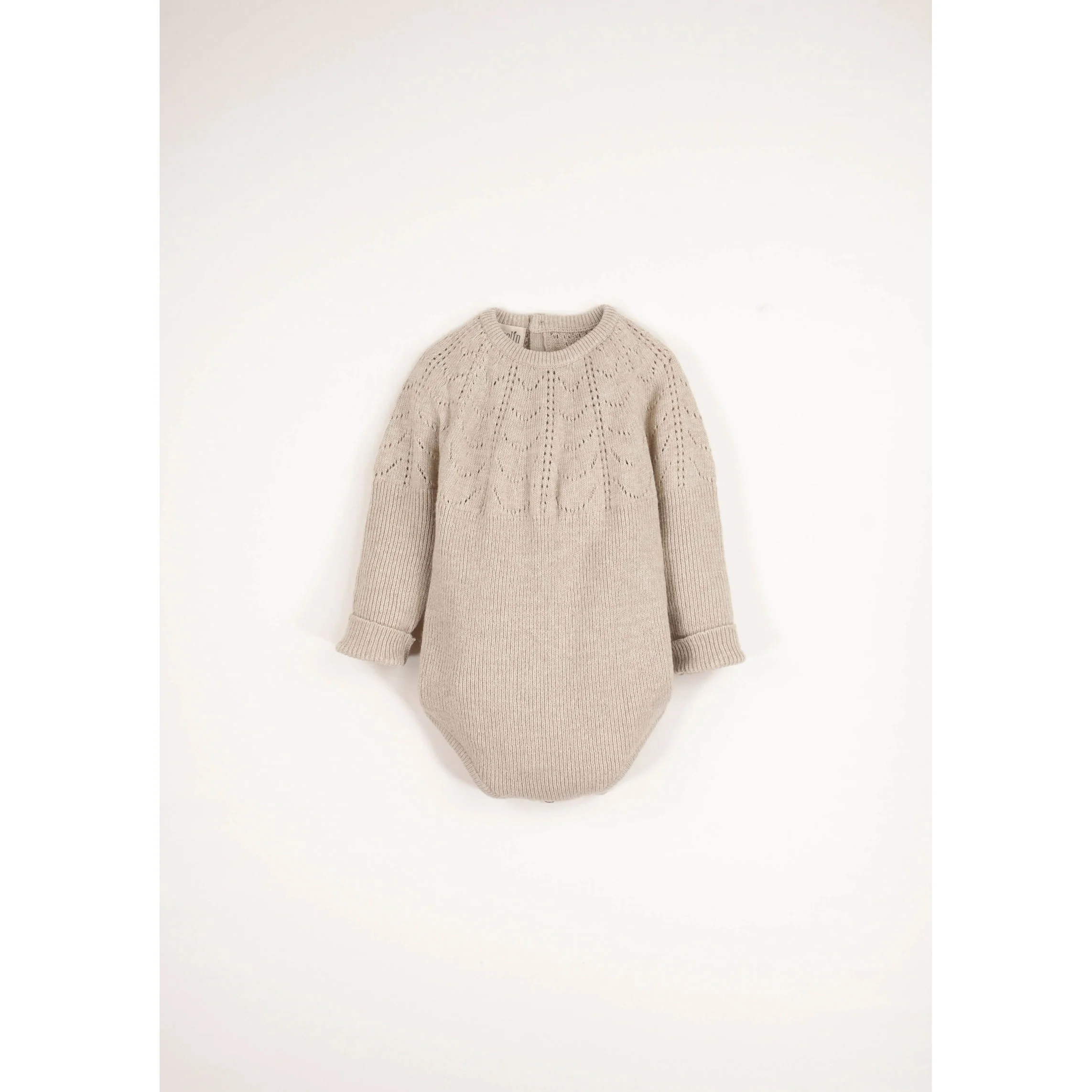 Popelin Beige Openwork Knit Romper