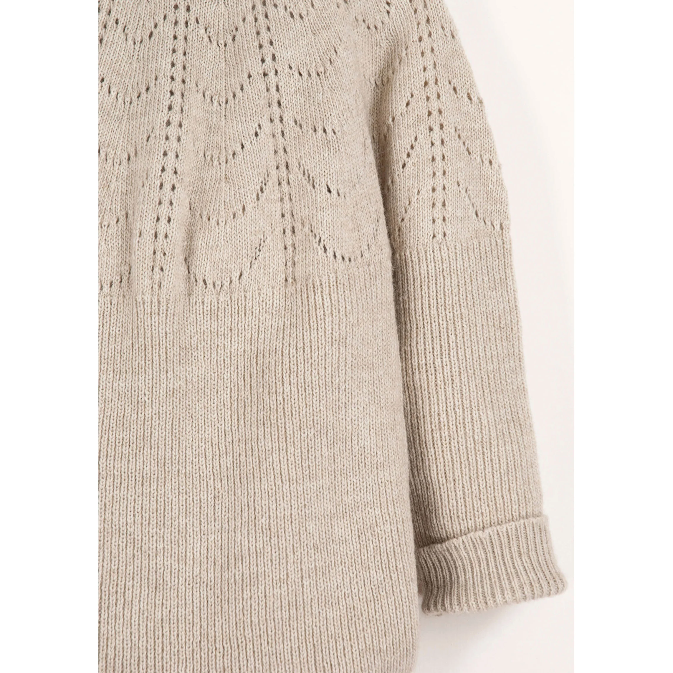 Popelin Beige Openwork Knit Romper - Image 3