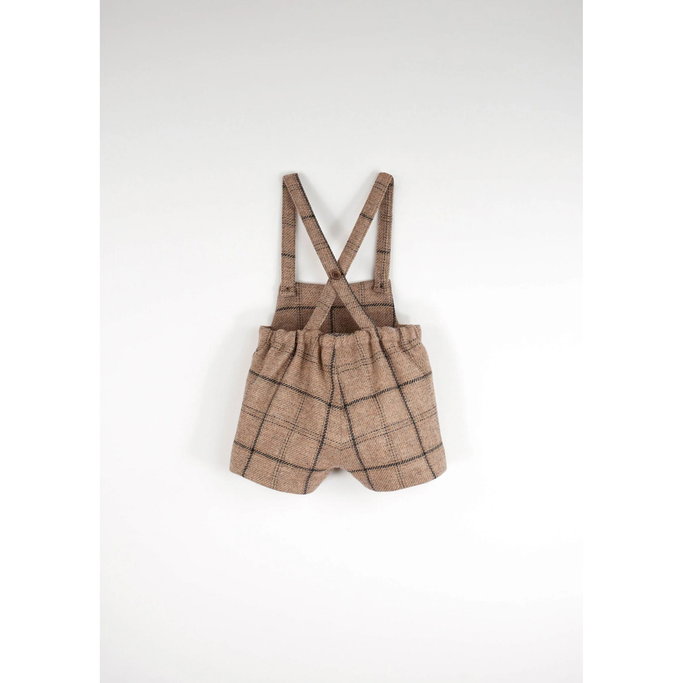 Popelin Beige Plaid Wool Suspender Shorts - Image 3